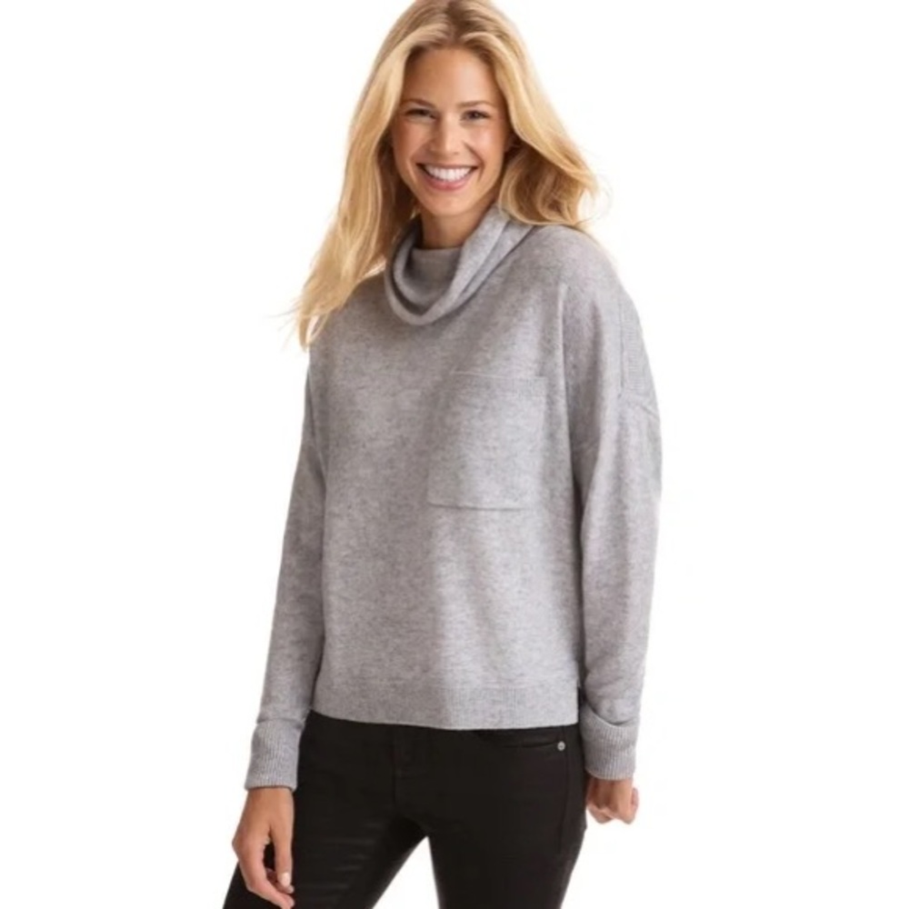 Vineyard Vines Cashmere and Wool Light Gray Cowl Neck Sweater